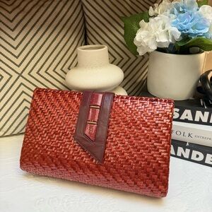 Rodo Red Textured Clutch with Intricate Weave